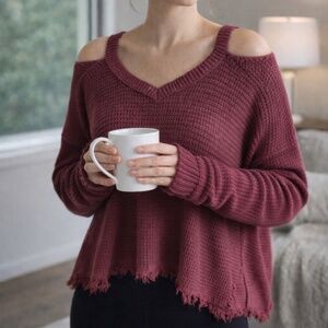 Free People Off Shoulder Waffle Knit Sweater | Slouchy Raw Hem Pullover